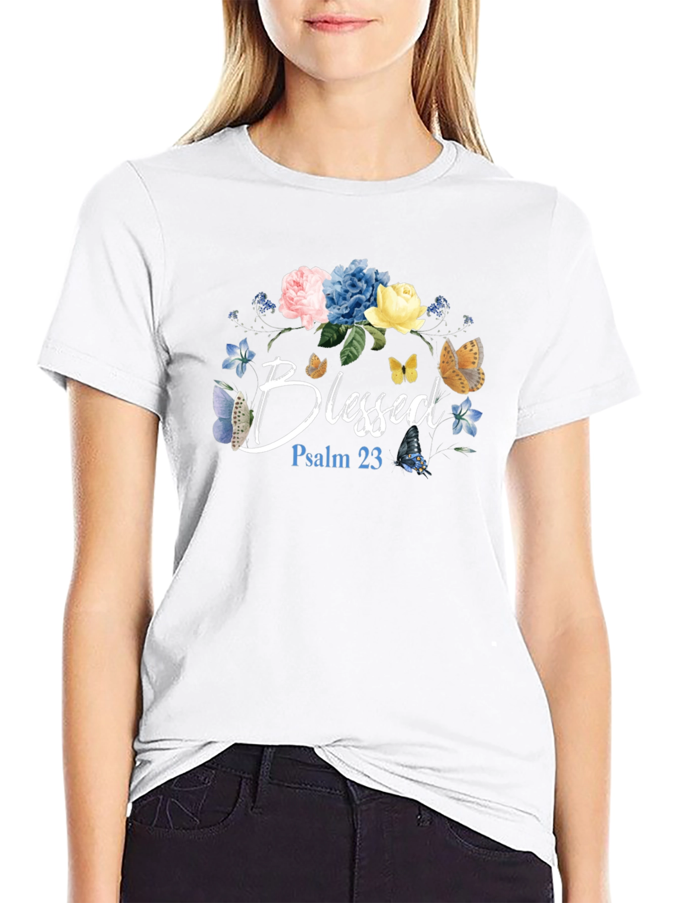 Blessed Floral T-Shirt - Psalm 23