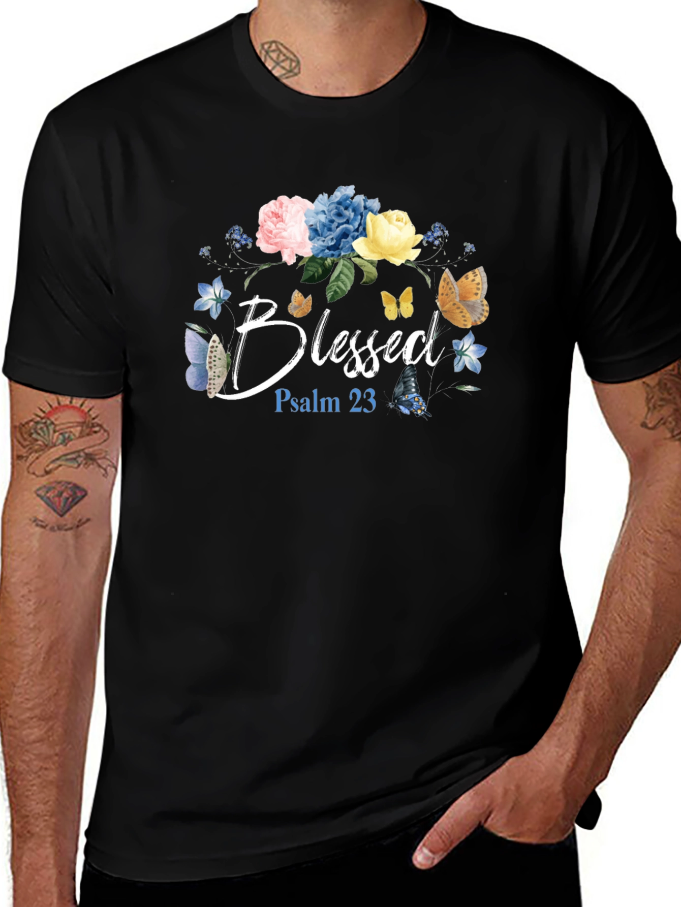 Blessed Floral T-Shirt - Psalm 23