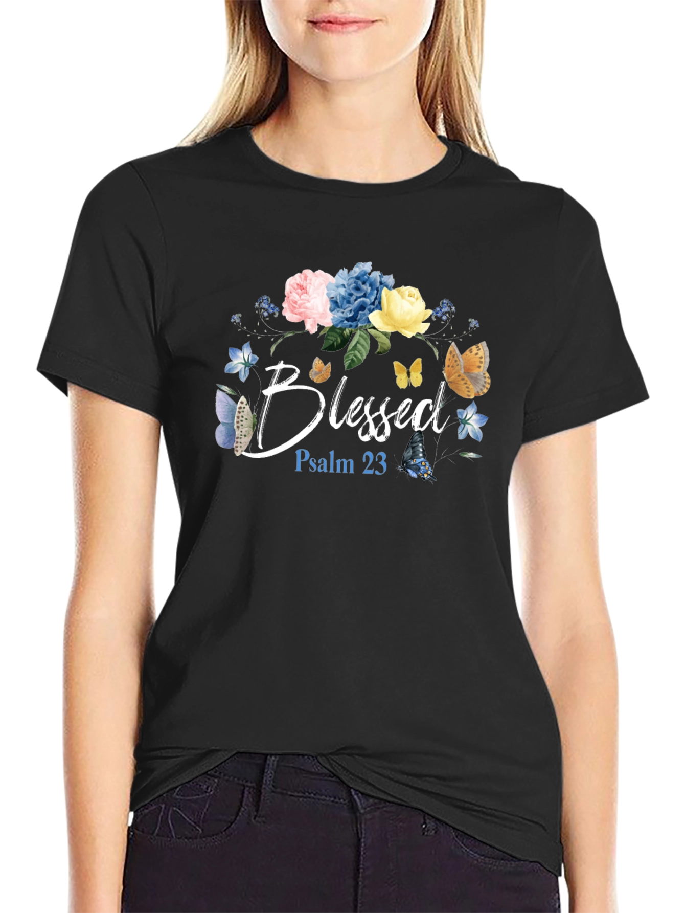 Blessed Floral T-Shirt - Psalm 23