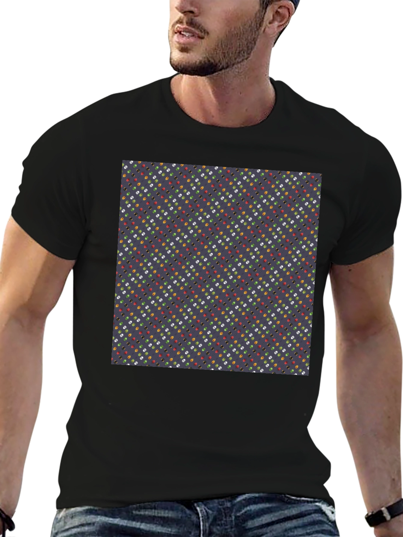 Patterned Mens Black T-Shirt
