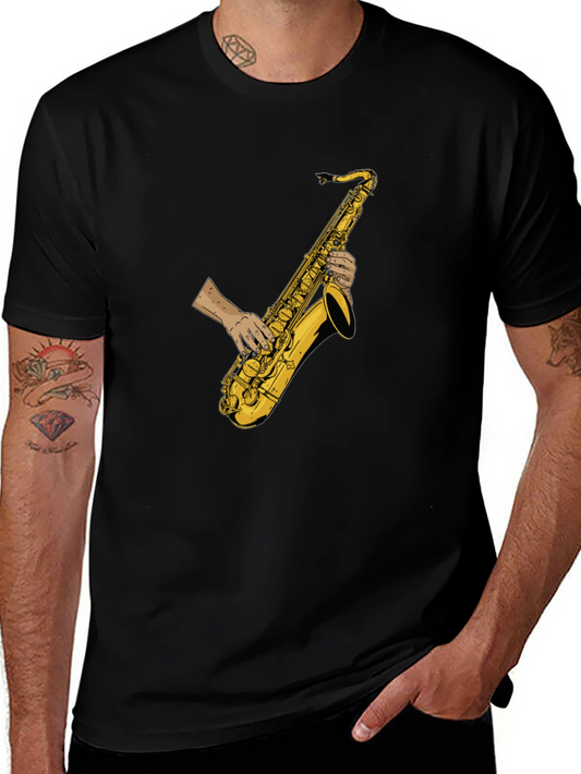 Saxophone Player Graphic Tee - Black Cotton T-Shirt