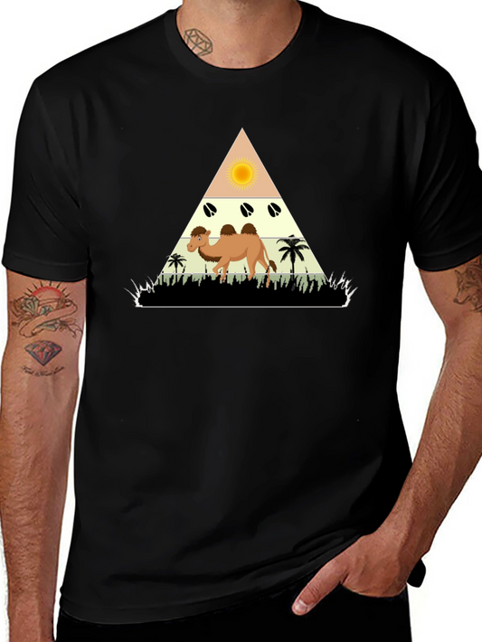 Camel Desert Graphic Tee - Black Cotton Casual