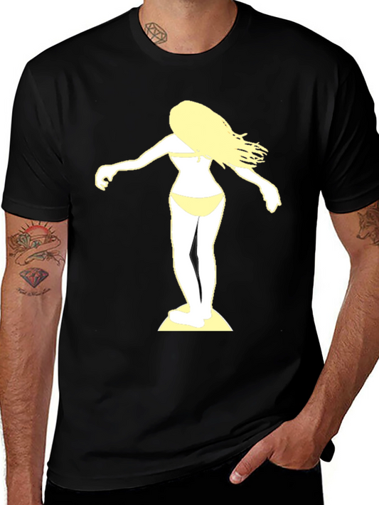 Surfer Girl Graphic Tee - Black Cotton T-Shirt