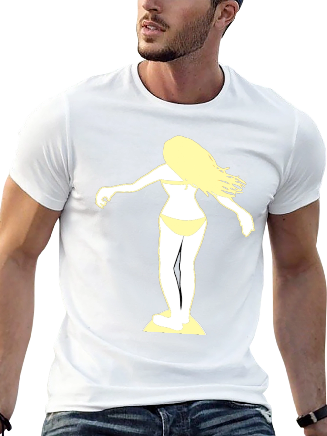 Surfer Girl Graphic Tee - Black Cotton T-Shirt