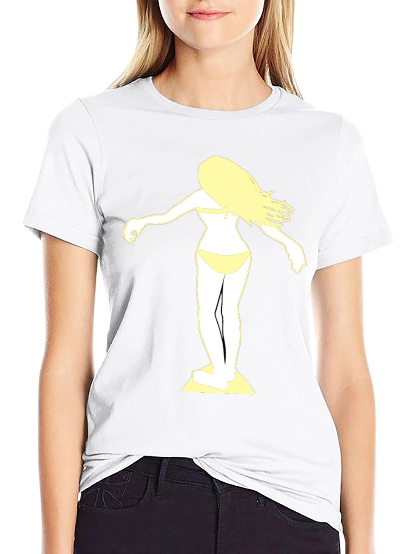 Surfer Girl Graphic Tee - Black Cotton T-Shirt
