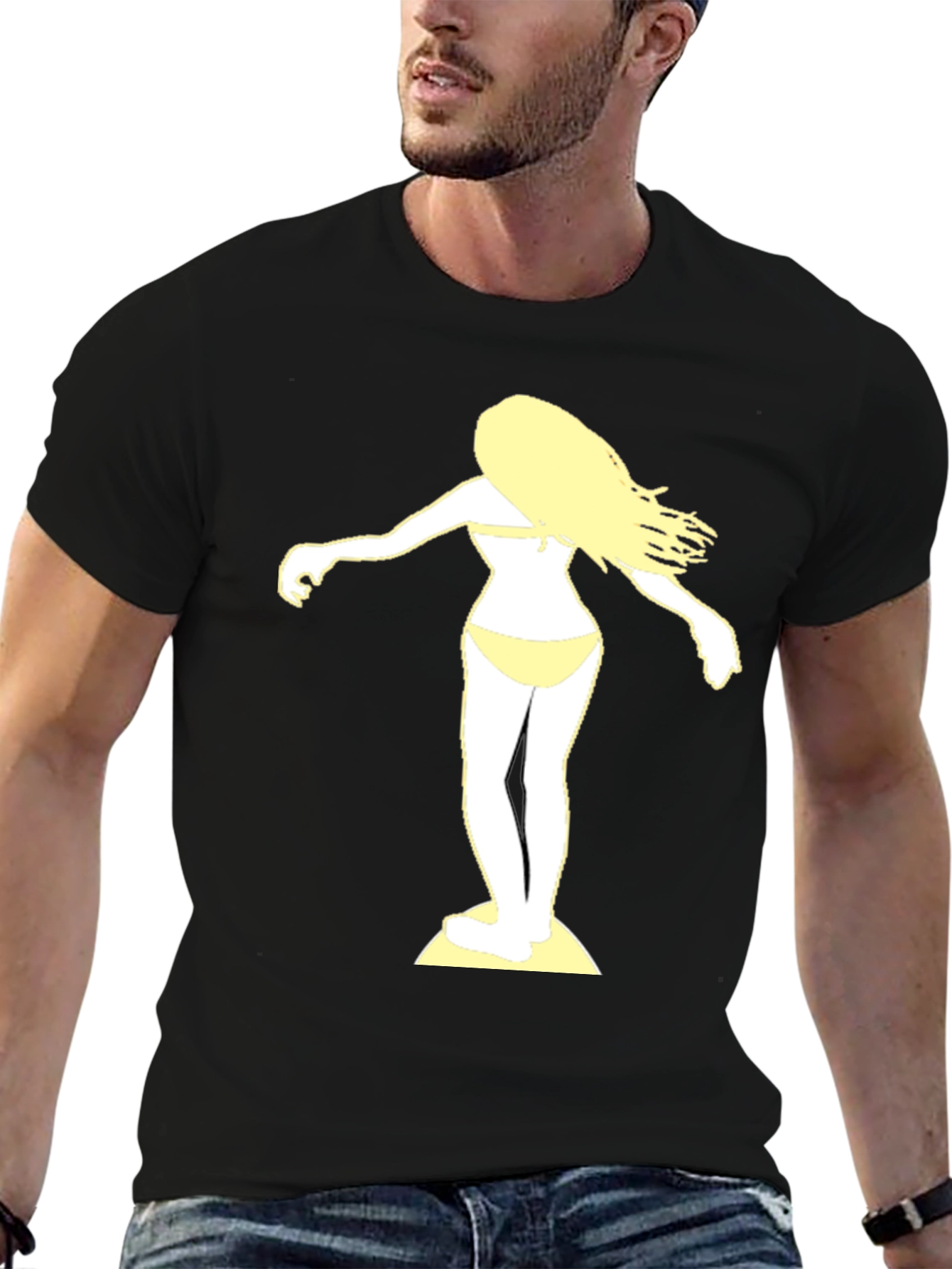 Surfer Girl Graphic Tee - Black Cotton T-Shirt