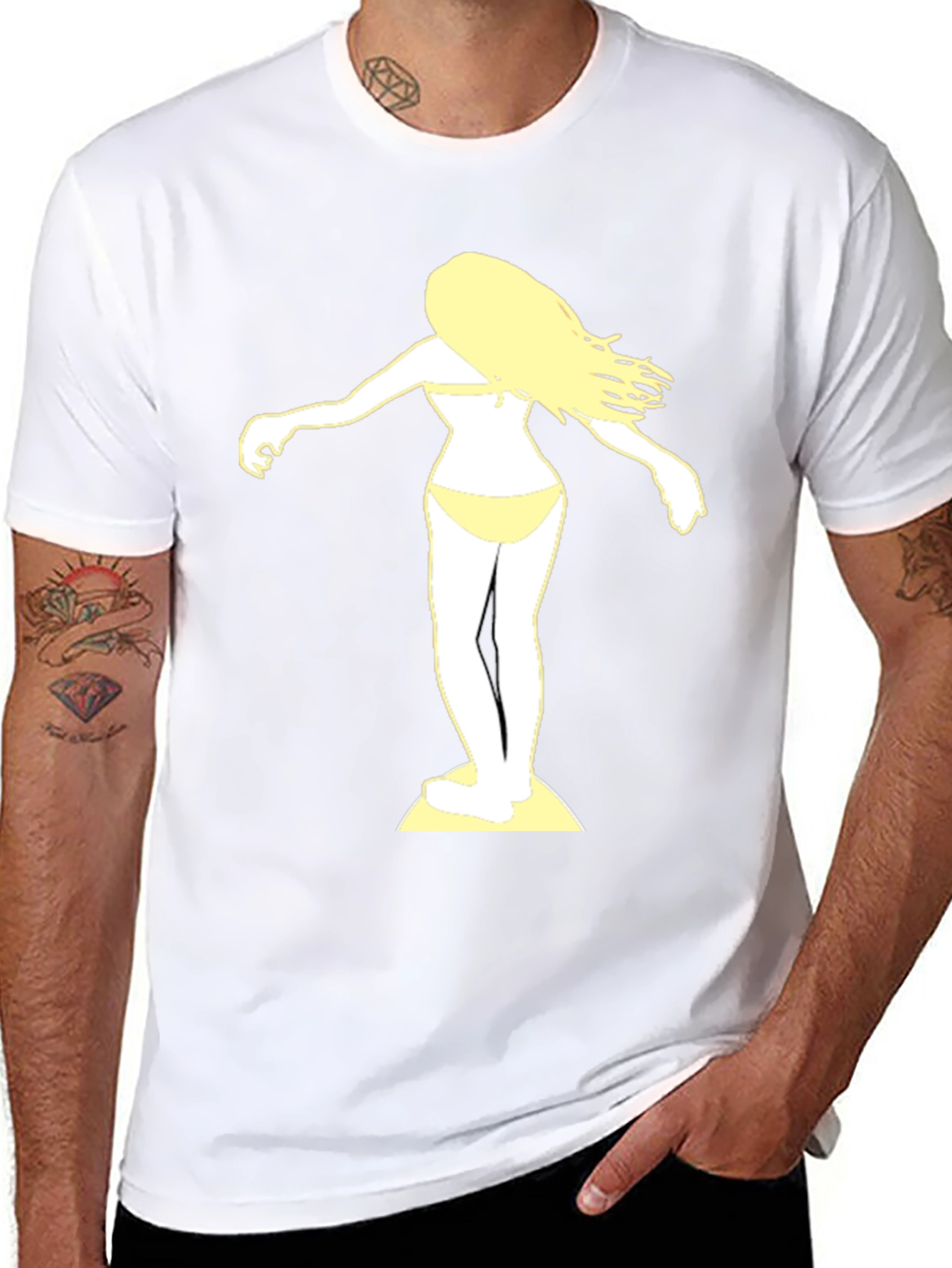 Surfer Girl Graphic Tee - Black Cotton T-Shirt
