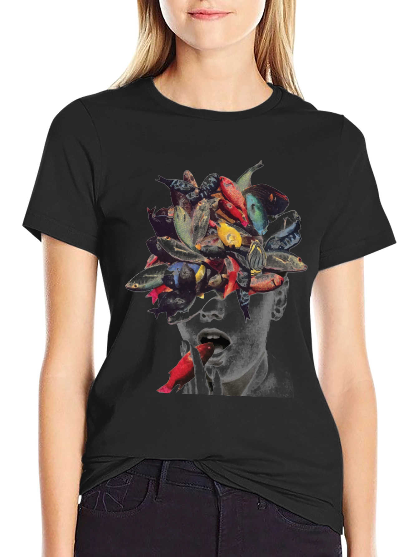 Surreal Fish Head Graphic T-Shirt - Unique Art Tee