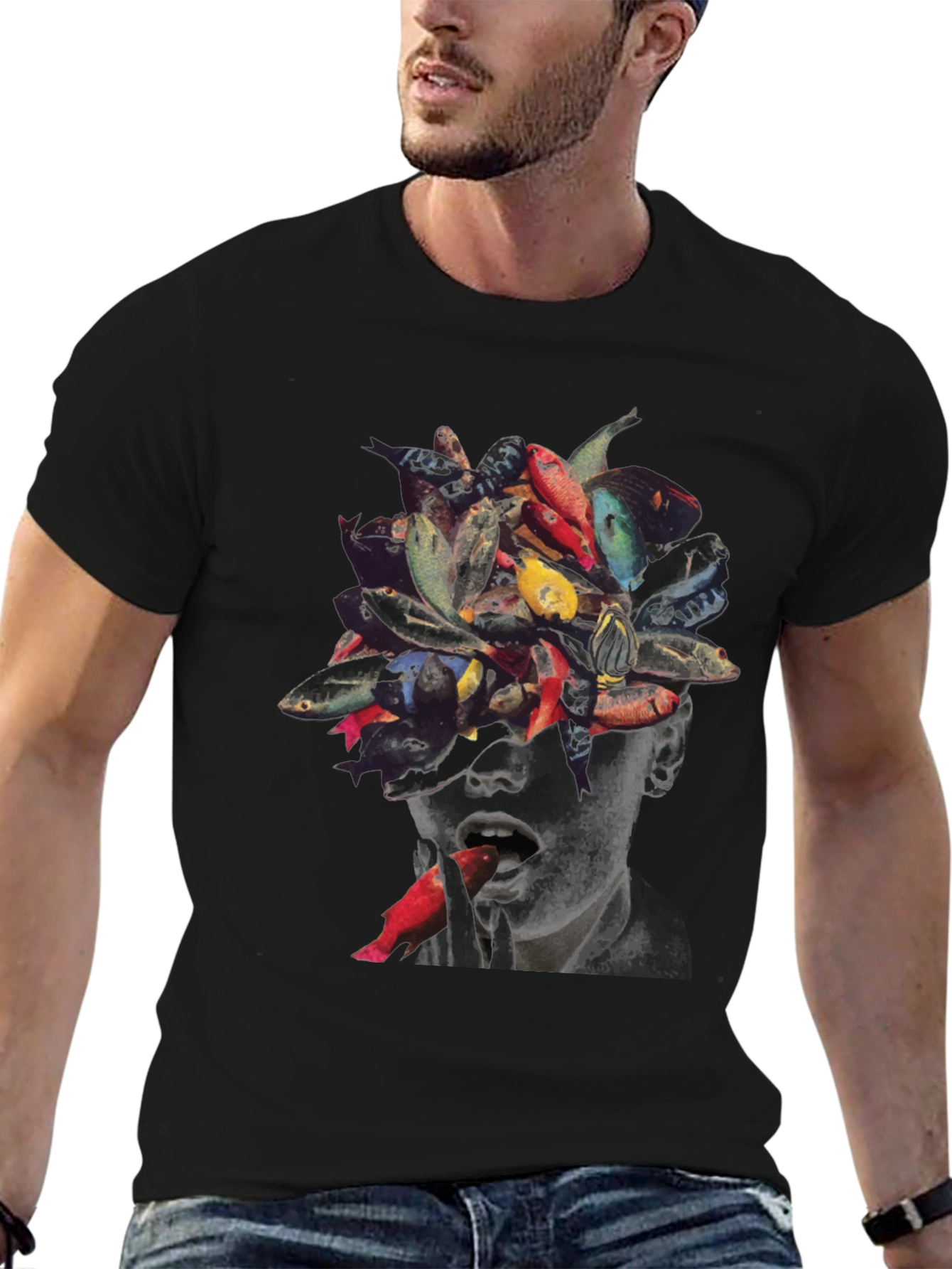 Surreal Fish Head Graphic T-Shirt - Unique Art Tee