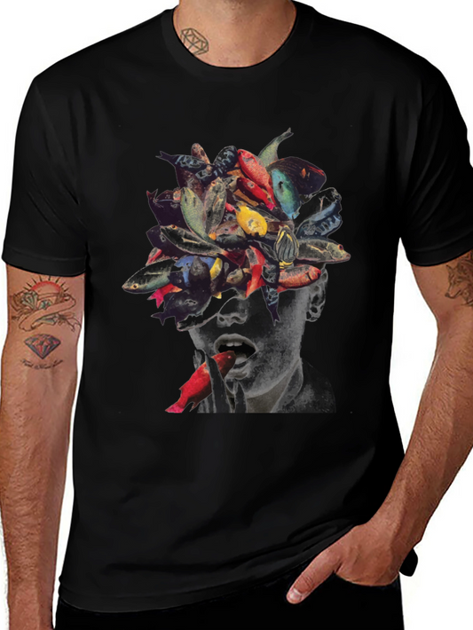 Surreal Fish Head Graphic T-Shirt - Unique Art Tee