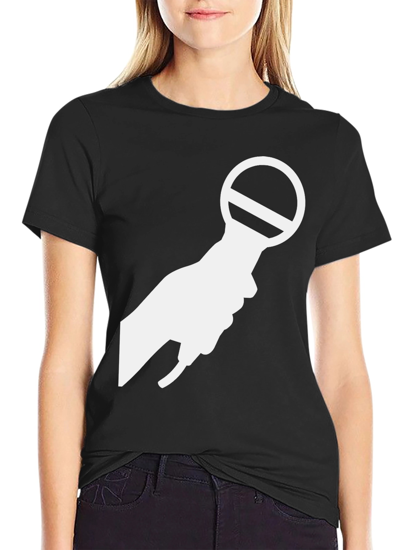 Black T-Shirt with White Microphone Graphic