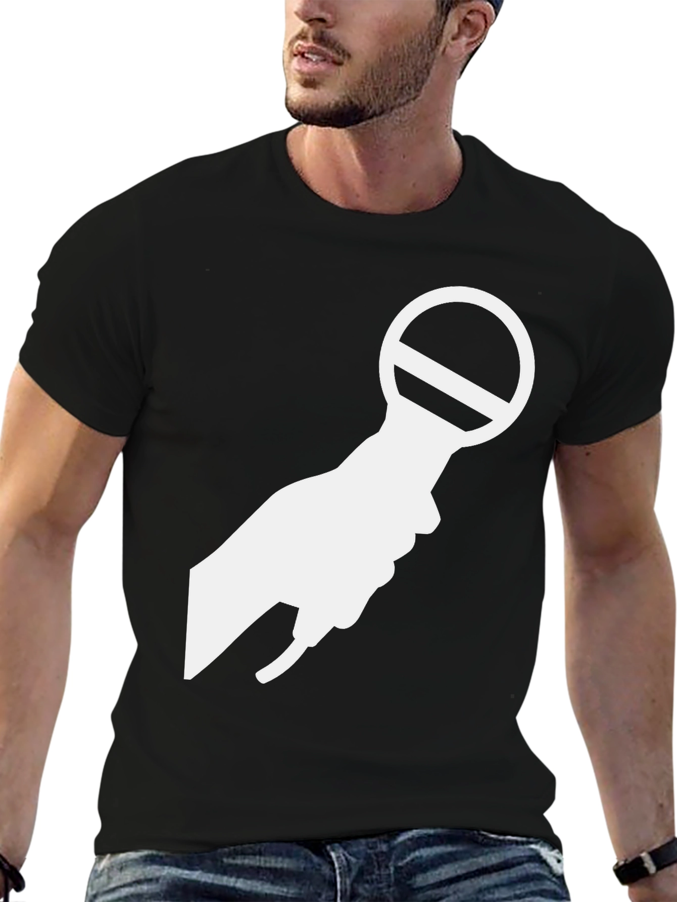 Black T-Shirt with White Microphone Graphic