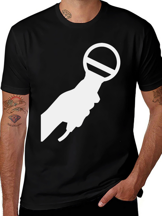 Black T-Shirt with White Microphone Graphic