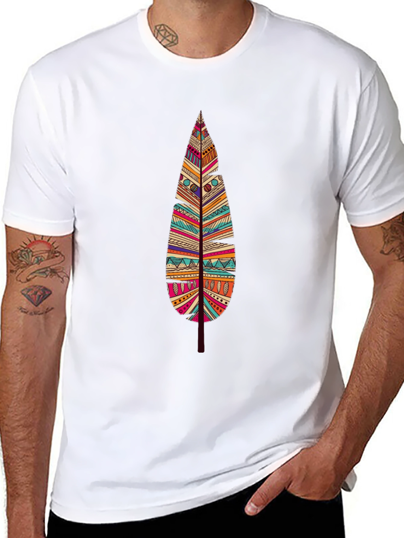 Feather Graphic Print Black T-Shirt