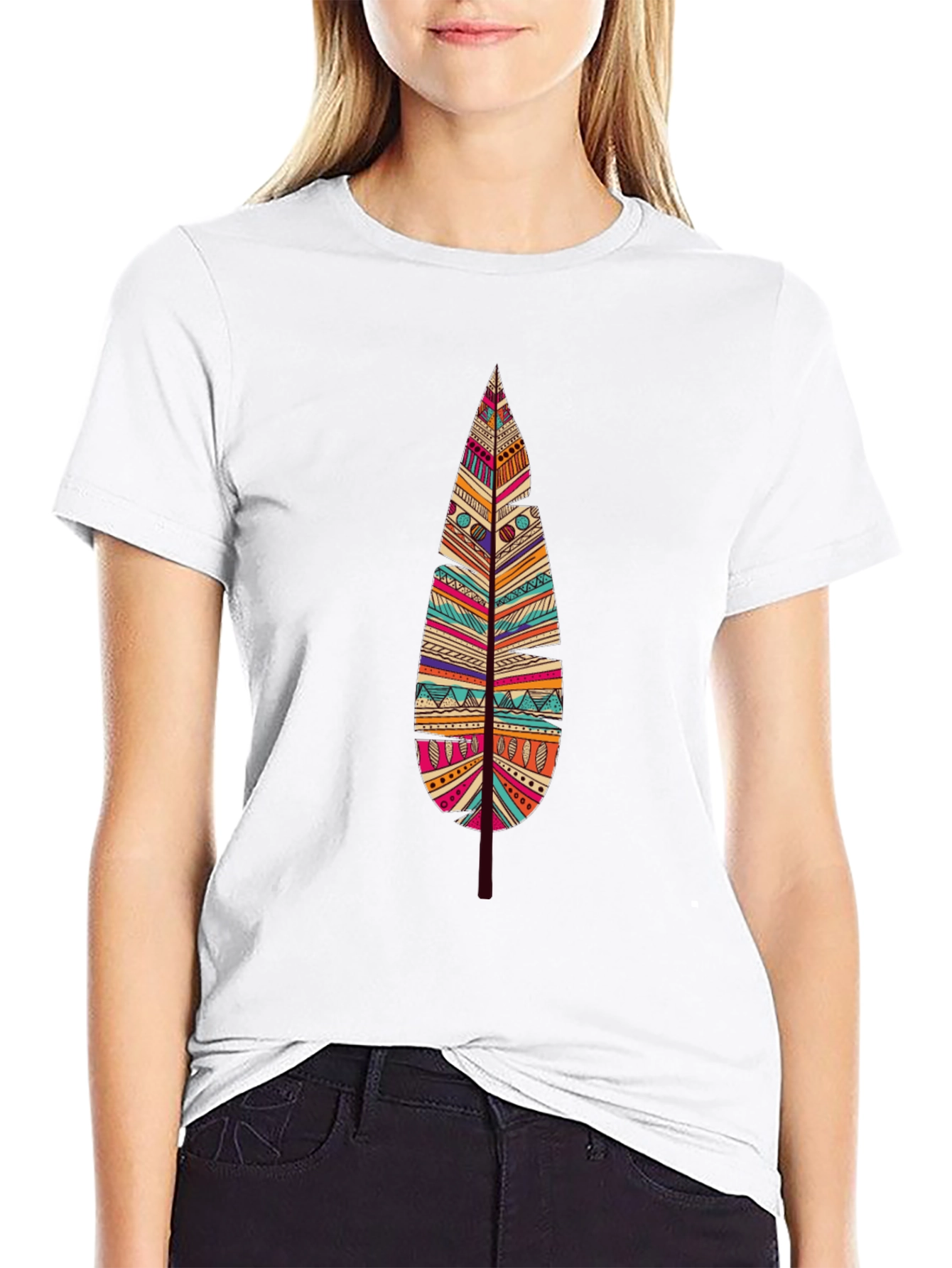 Feather Graphic Print Black T-Shirt