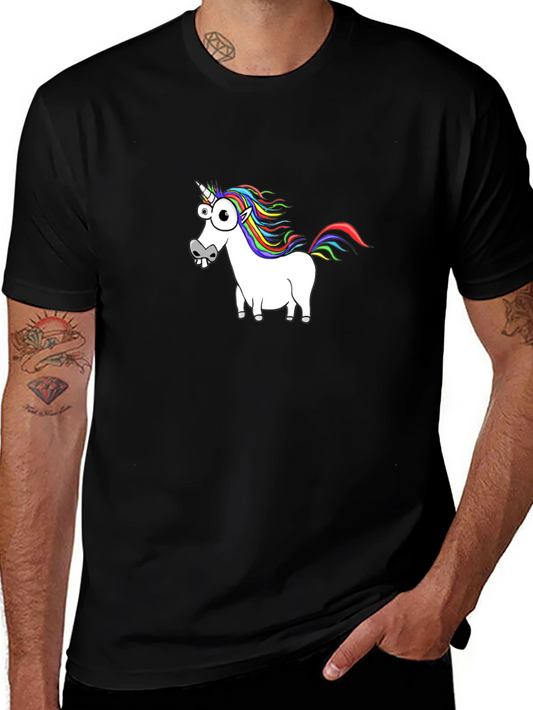 Funny Unicorn Graphic Tee - Black Cotton Casual T-Shirt