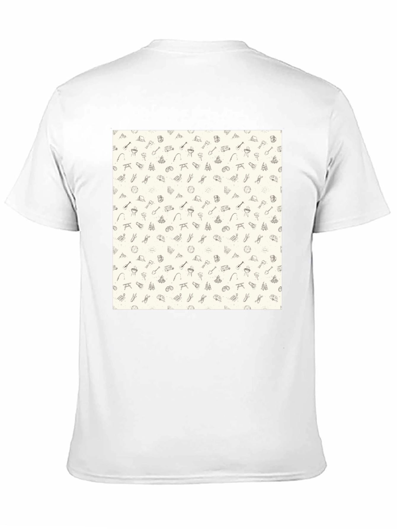 Camping Pattern Black Crew Neck T-Shirt