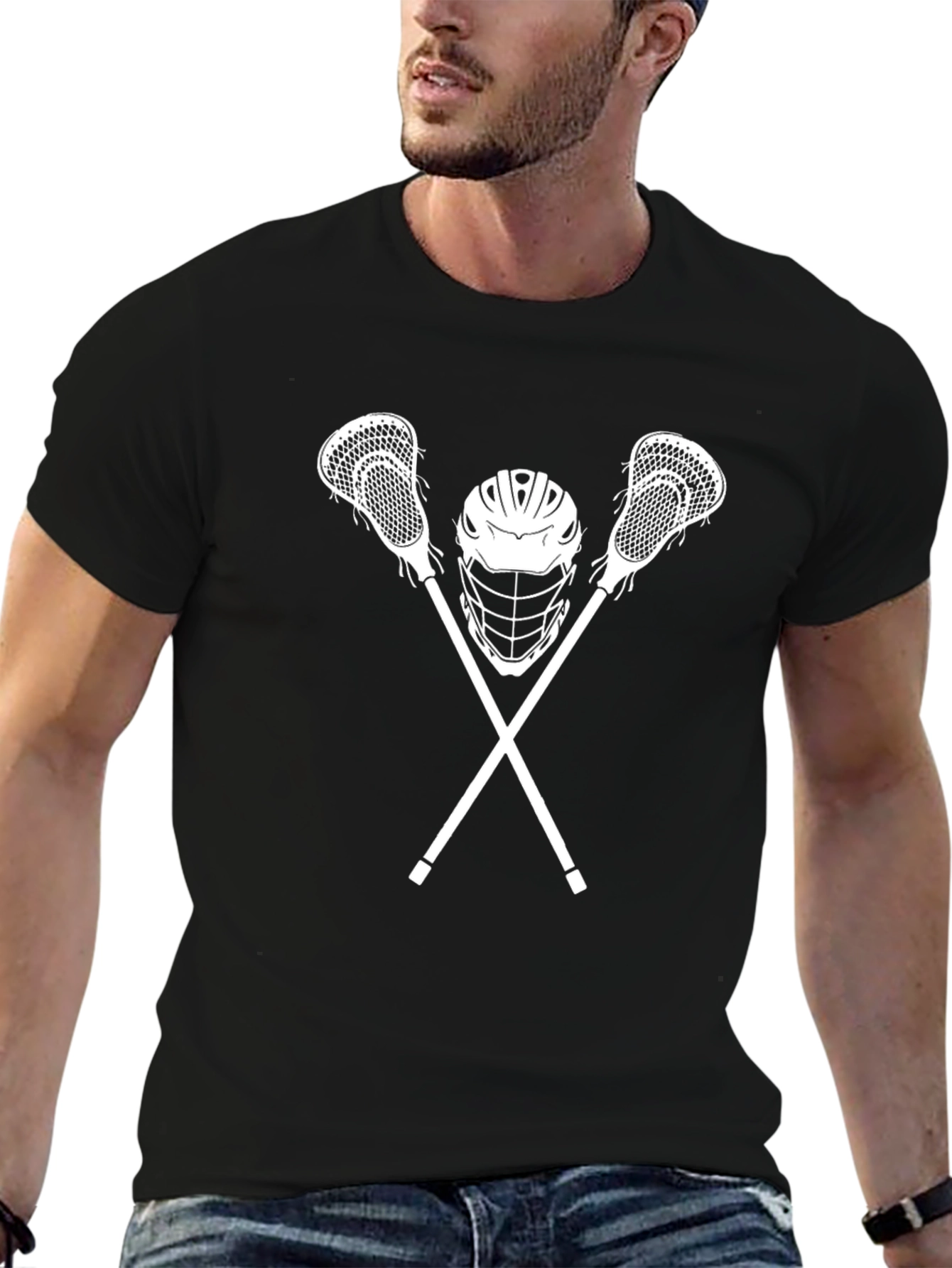Lacrosse Sticks & Helmet Graphic Tee - Black