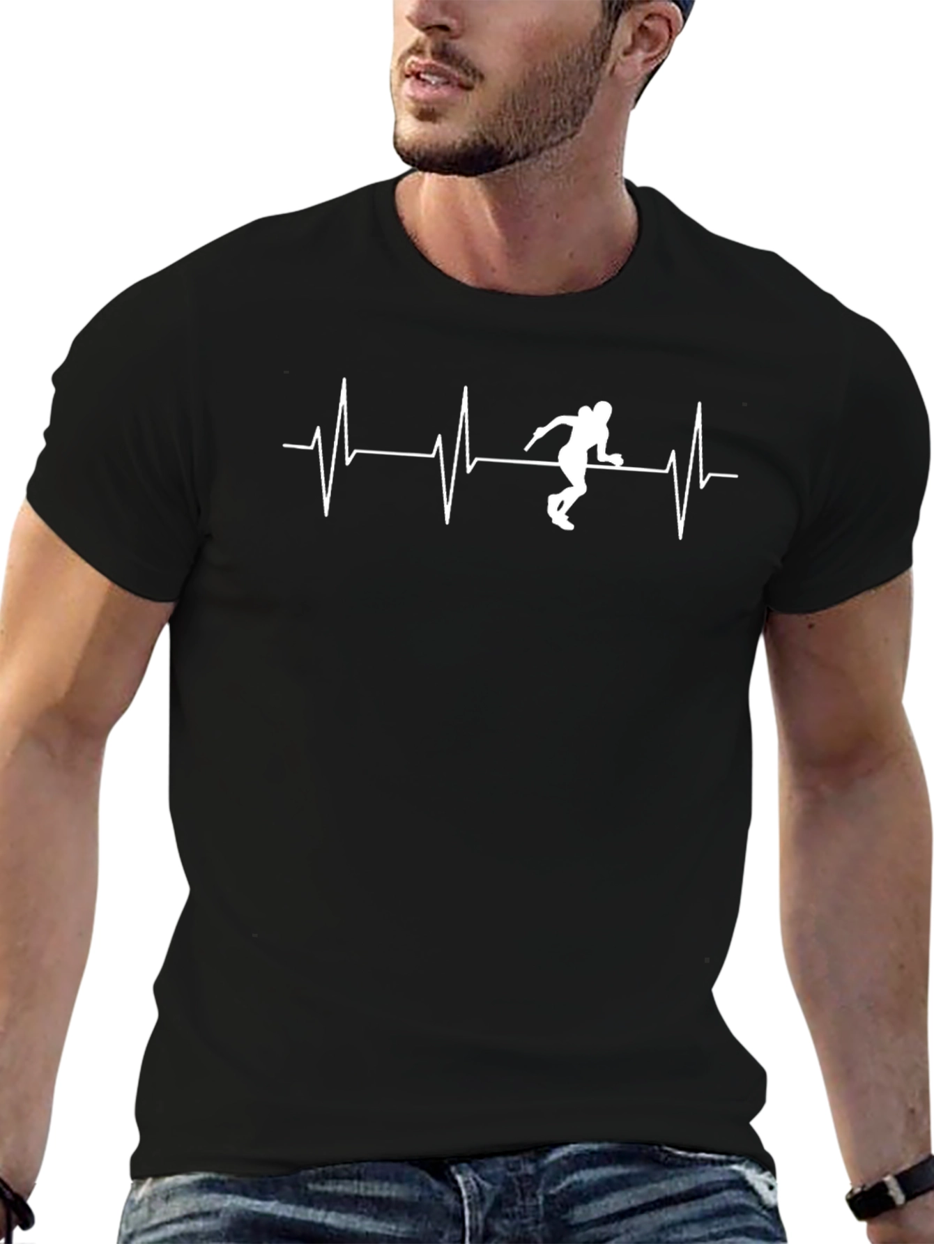 Football Heartbeat Graphic Tee - Black
