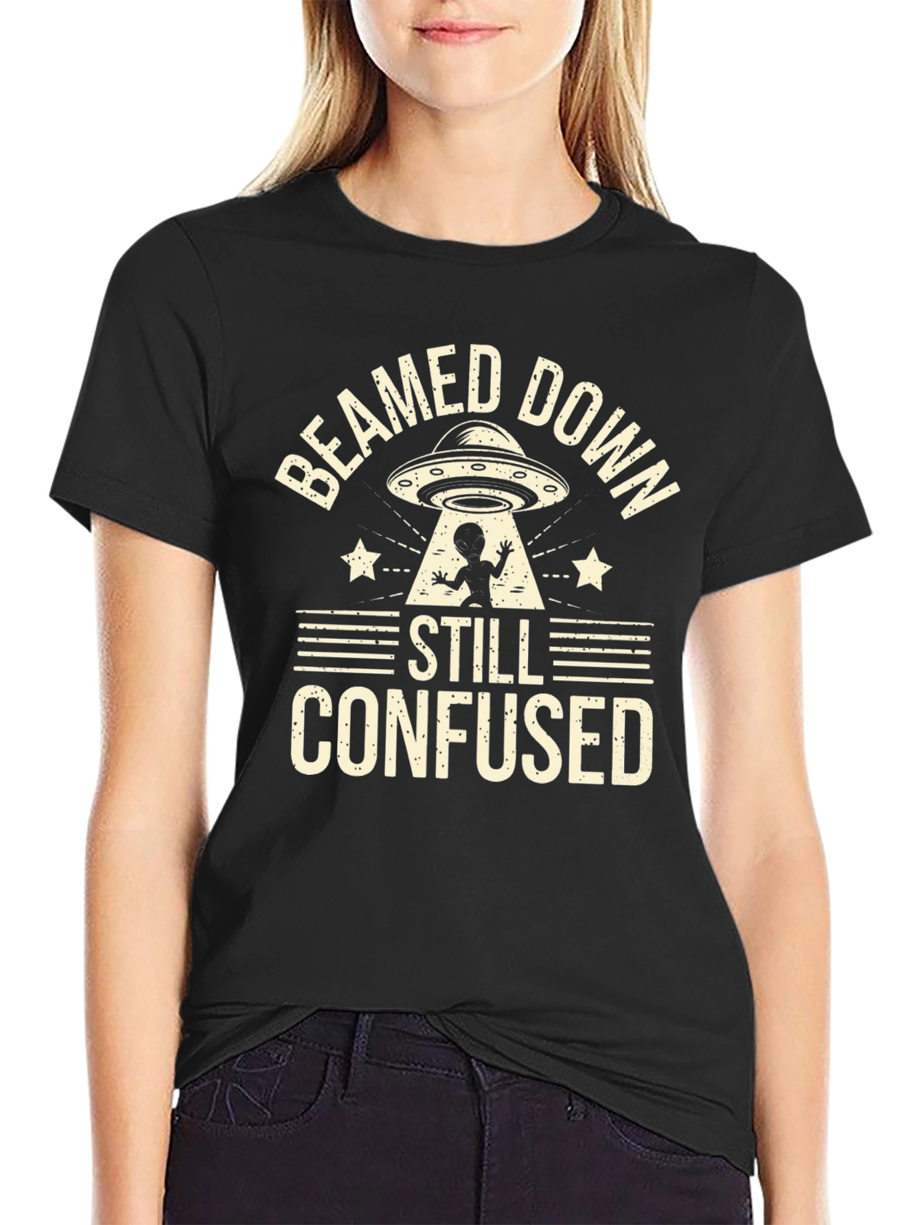 Beamed Down Still Confused UFO Graphic T-Shirt