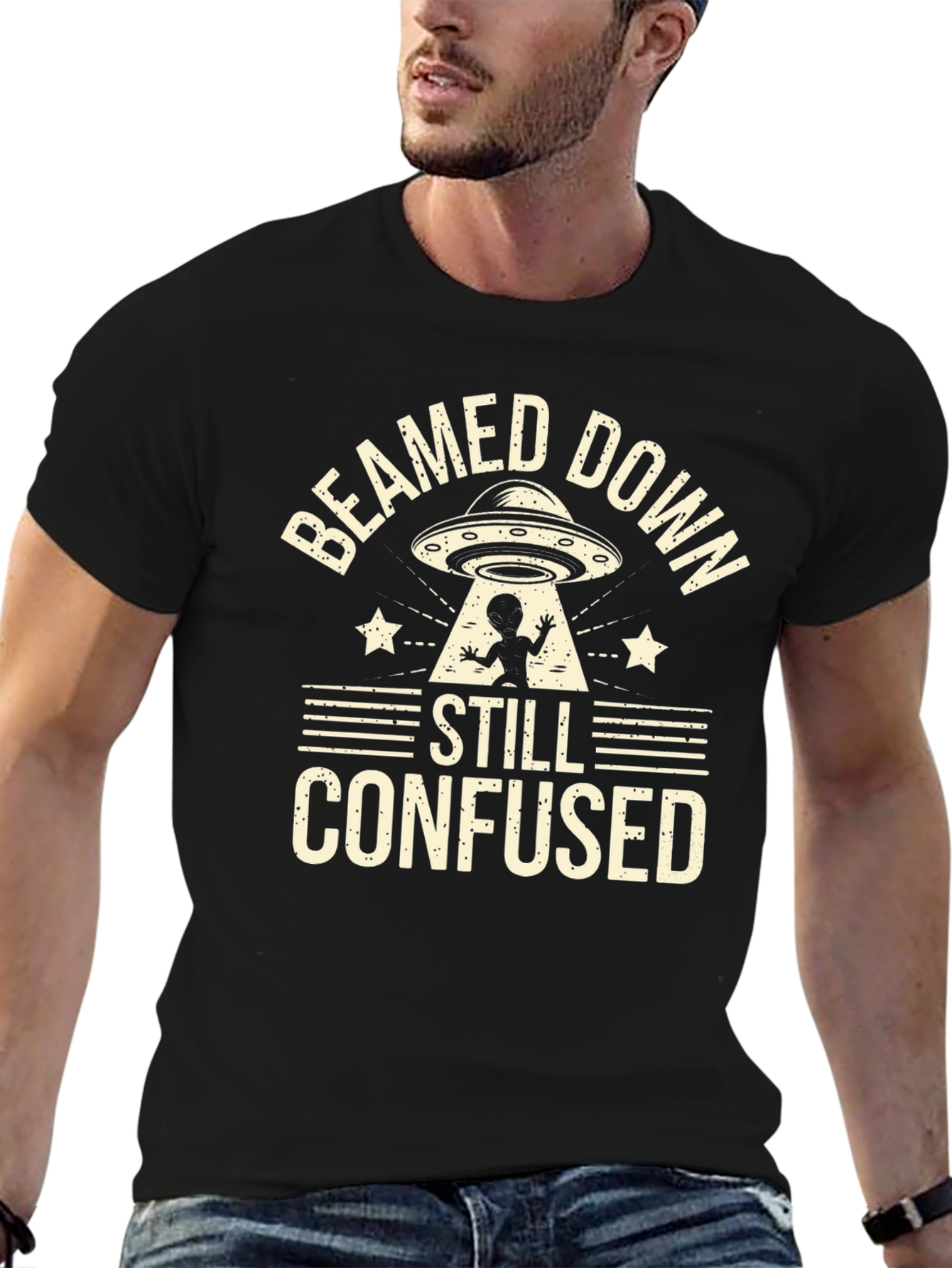 Beamed Down Still Confused UFO Graphic T-Shirt