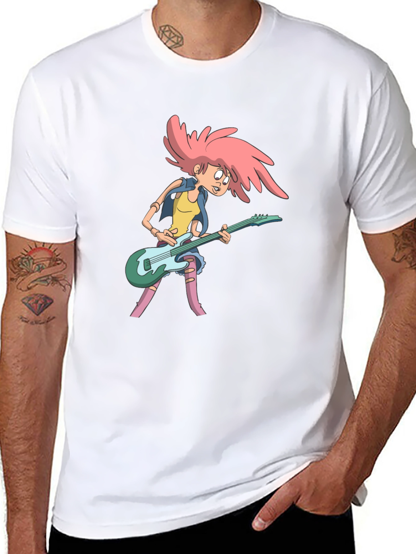 Cool Cartoon Rocker Graphic T-Shirt