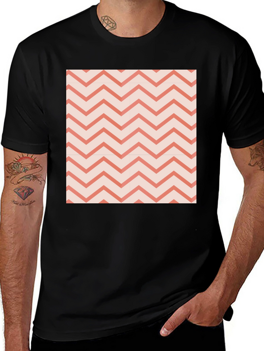 Mens Black Tee with Coral Chevron Pattern