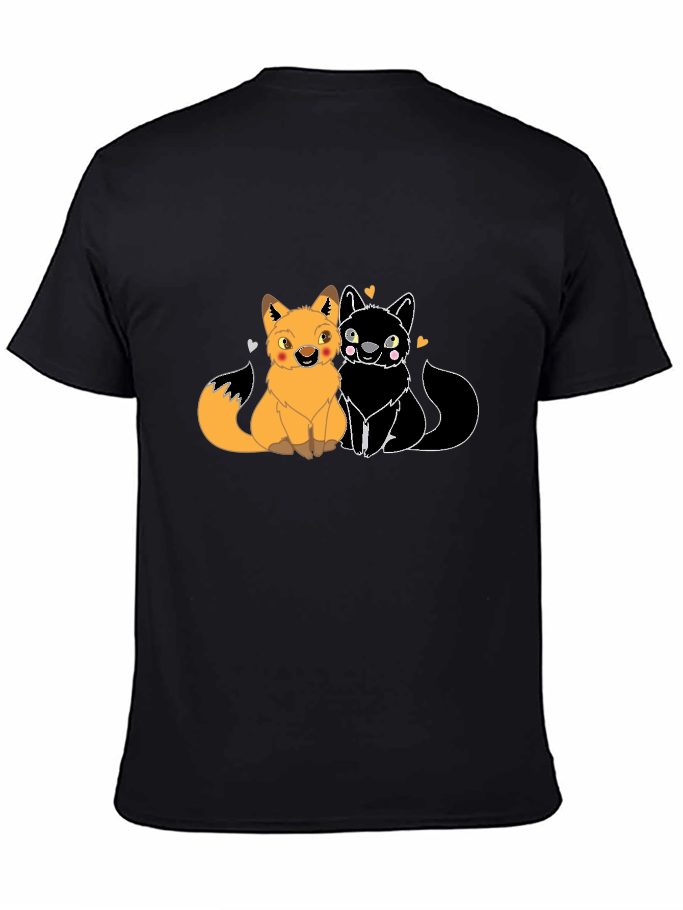 Cute Foxes in Love Graphic T-Shirt - Black