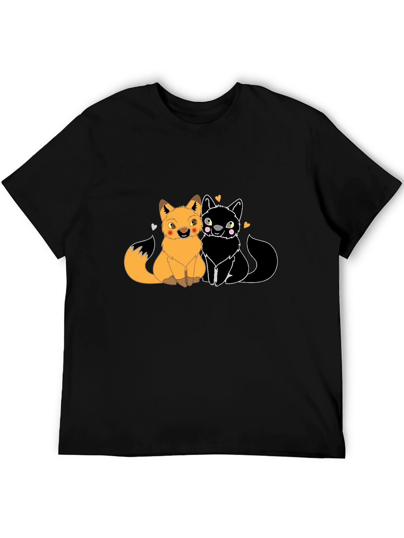 Cute Foxes in Love Graphic T-Shirt - Black