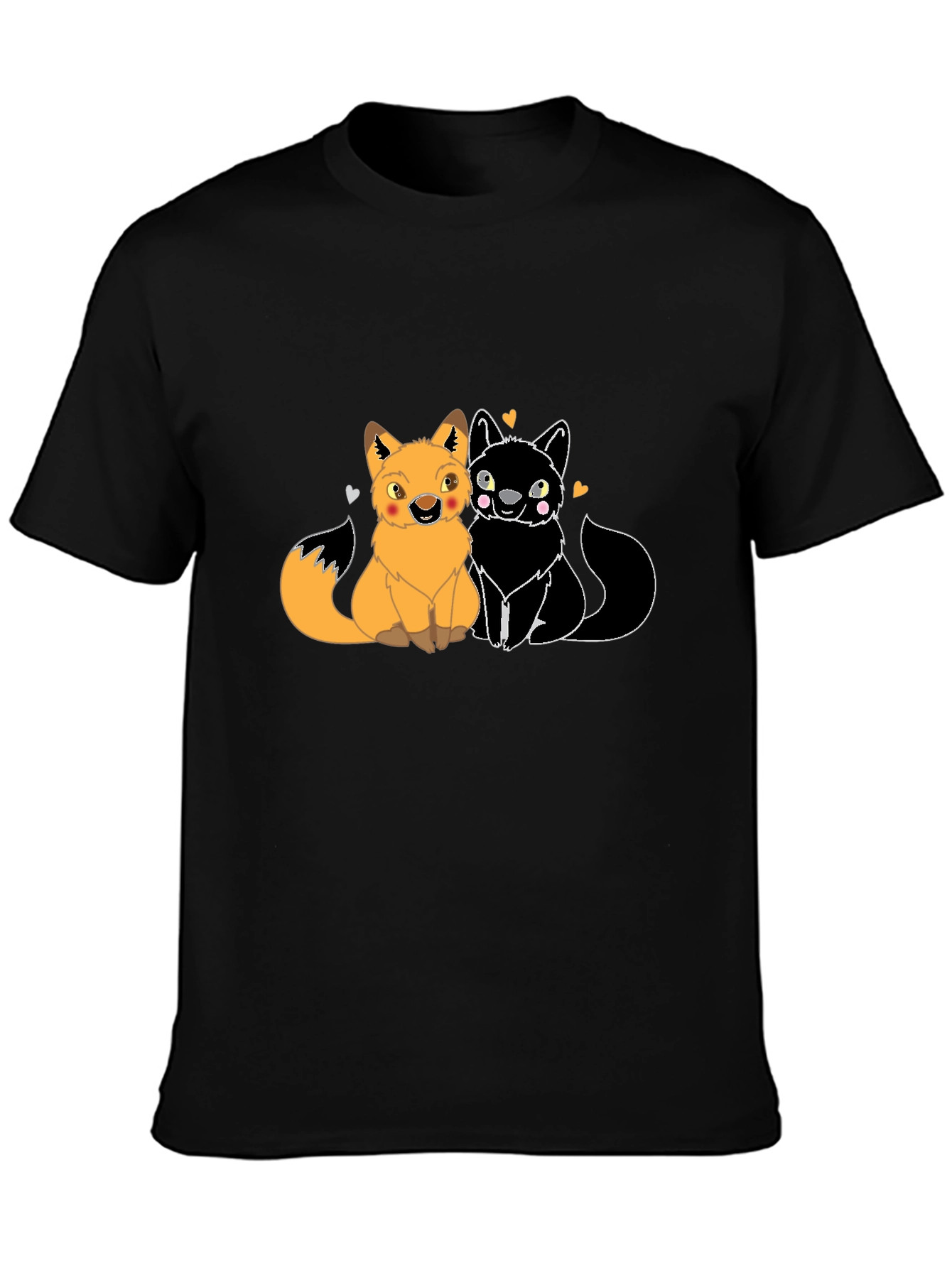 Cute Foxes in Love Graphic T-Shirt - Black
