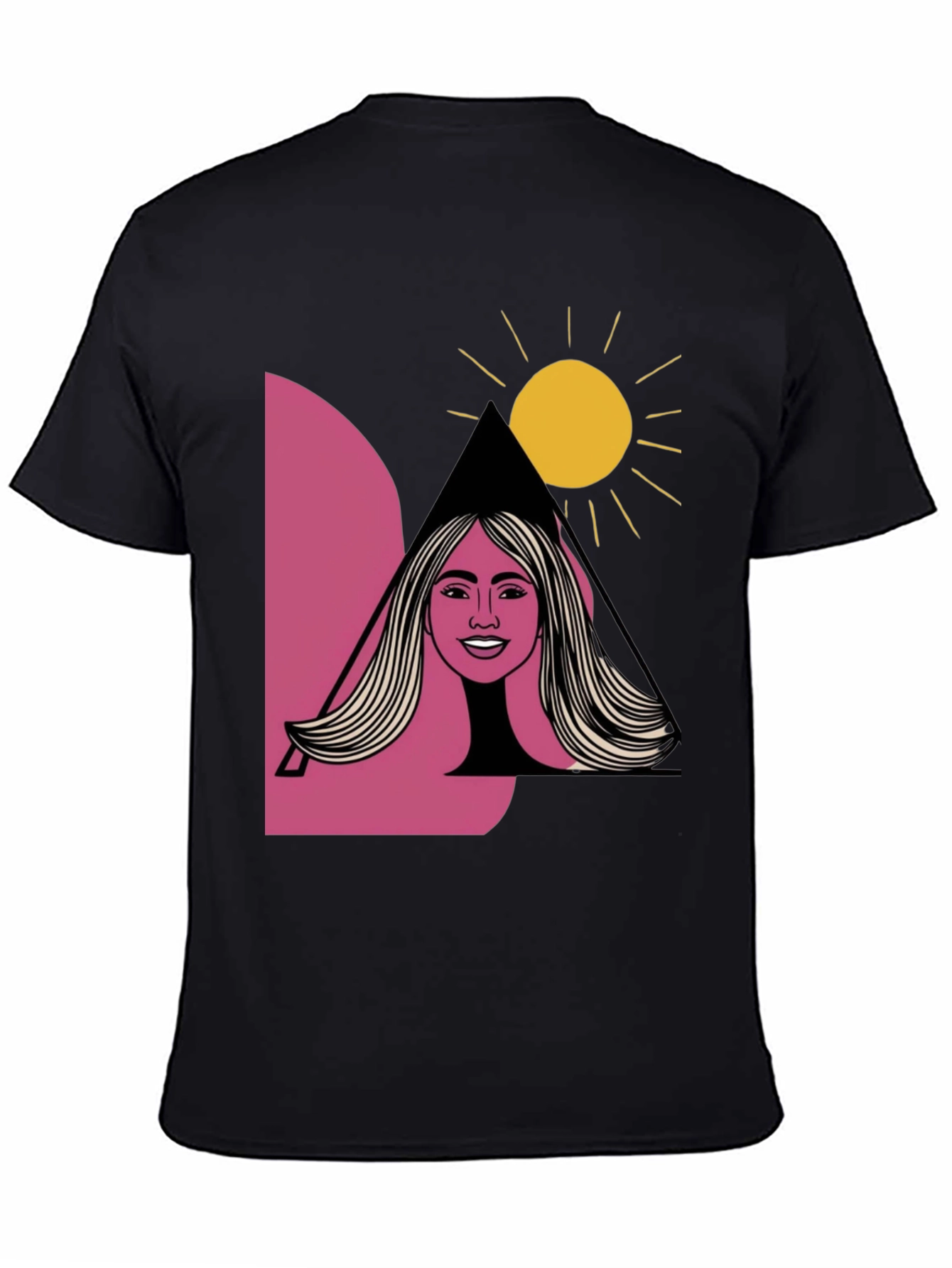 Graphic Tee: Woman & Sun Design Black T-Shirt