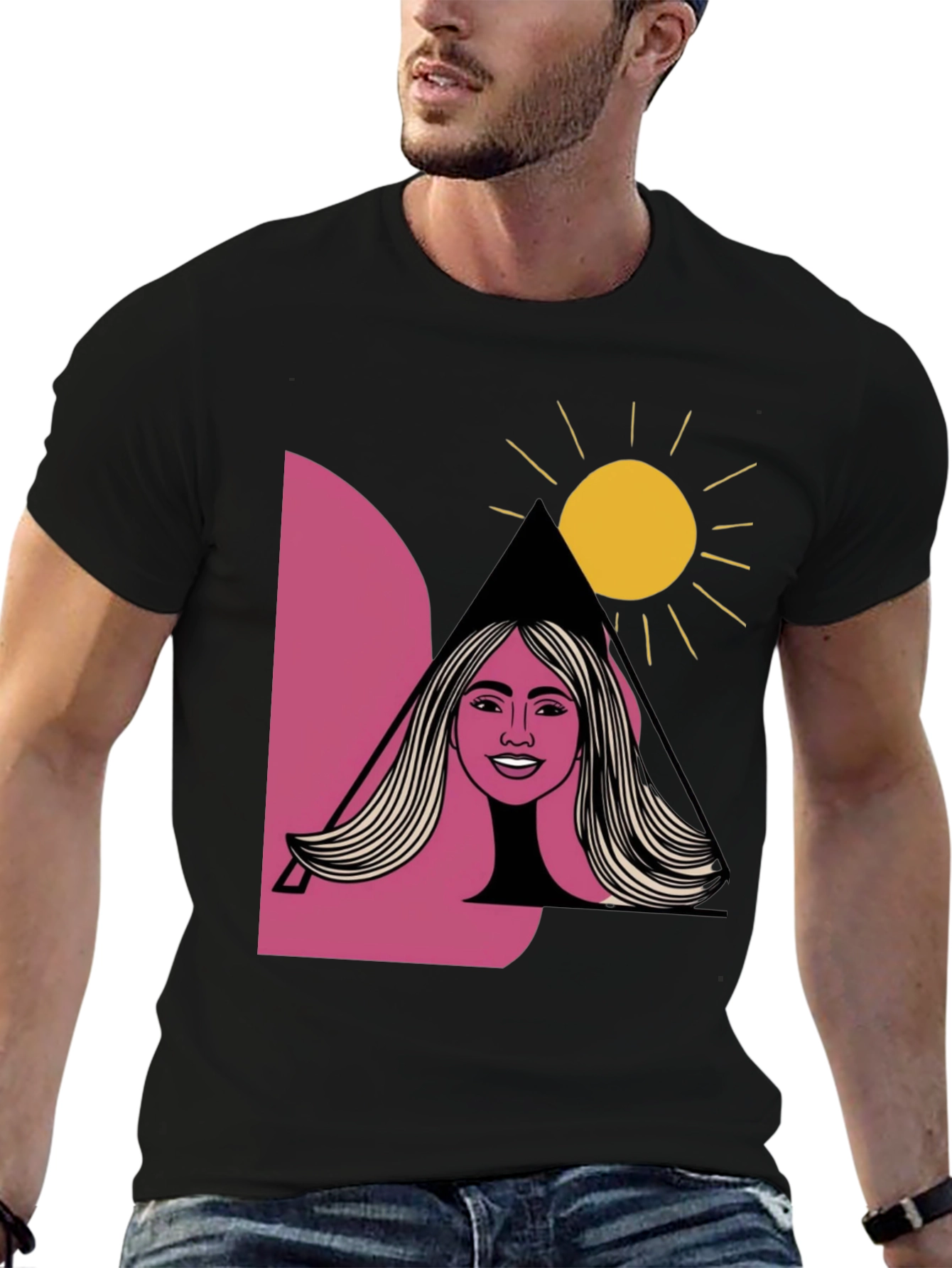 Graphic Tee: Woman & Sun Design Black T-Shirt