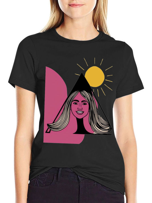 Graphic Tee: Woman & Sun Design Black T-Shirt