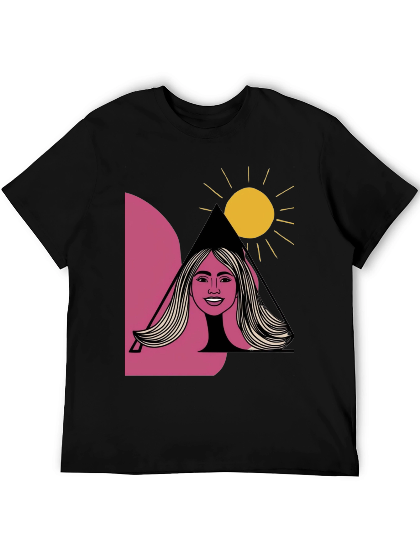 Graphic Tee: Woman & Sun Design Black T-Shirt