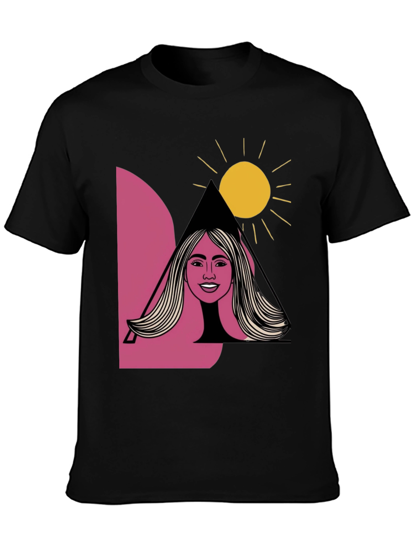 Graphic Tee: Woman & Sun Design Black T-Shirt