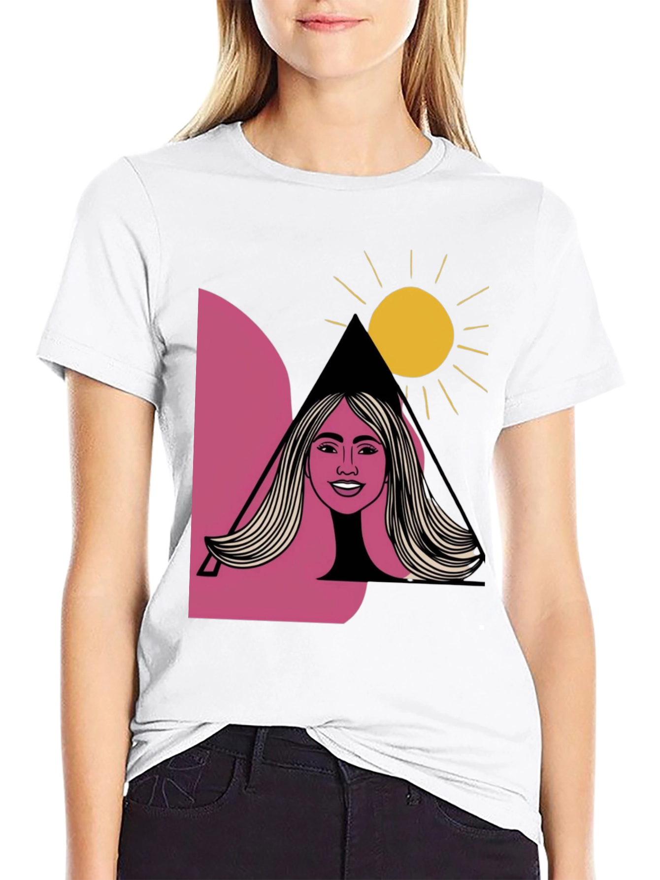 Graphic Tee: Woman & Sun Design Black T-Shirt