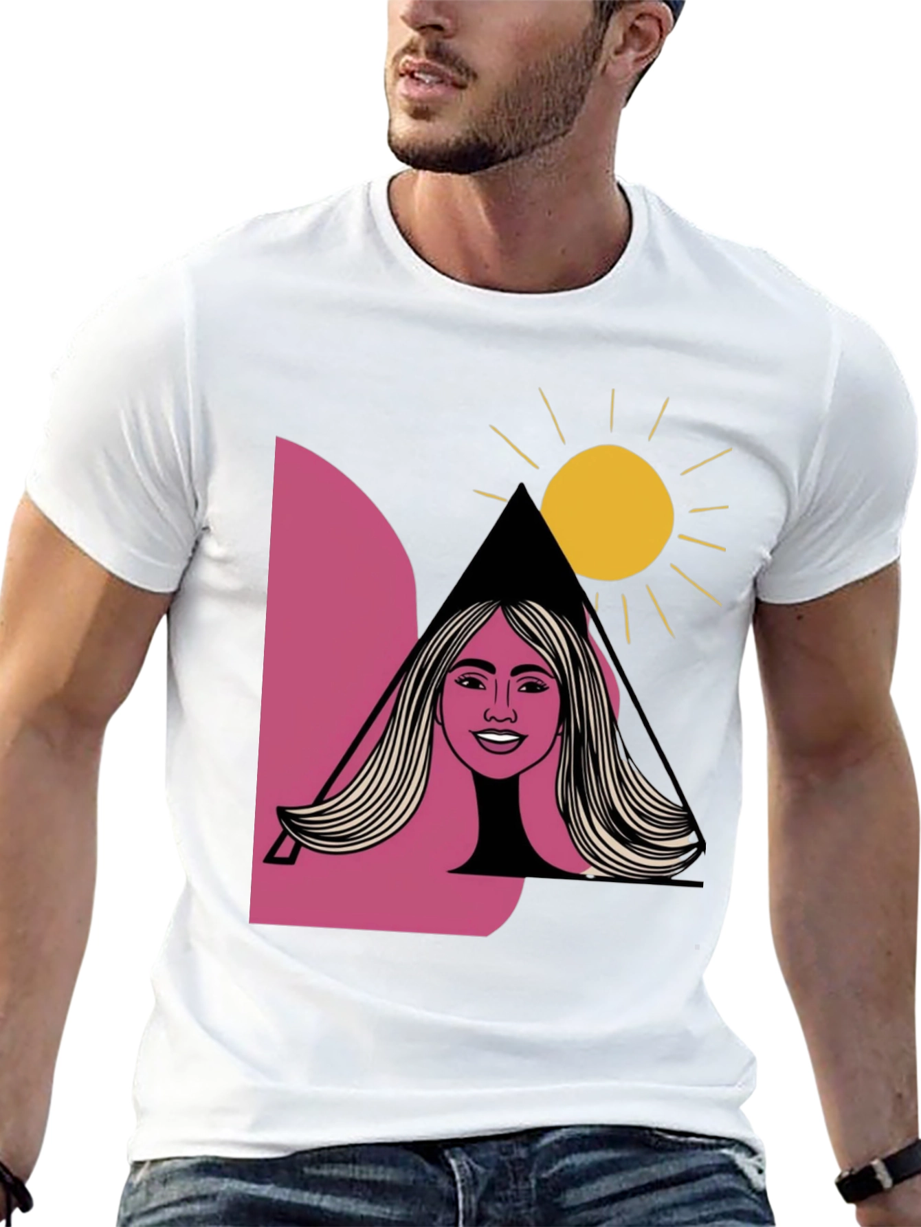 Graphic Tee: Woman & Sun Design Black T-Shirt