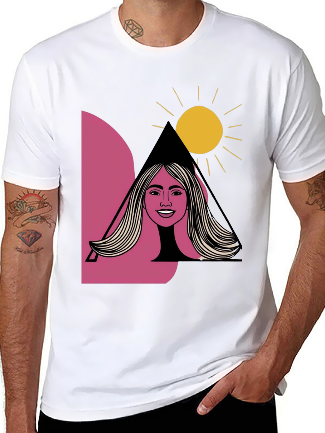 Graphic Tee: Woman & Sun Design Black T-Shirt