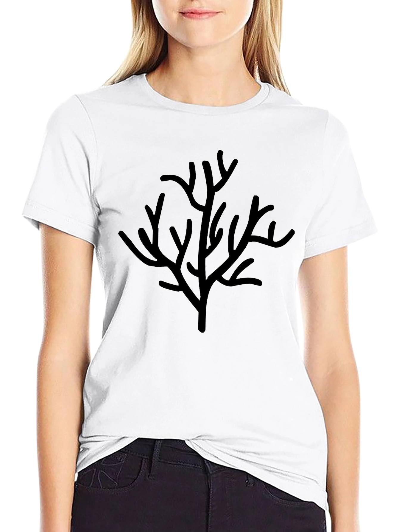 Abstract Branch Print Black T-Shirt