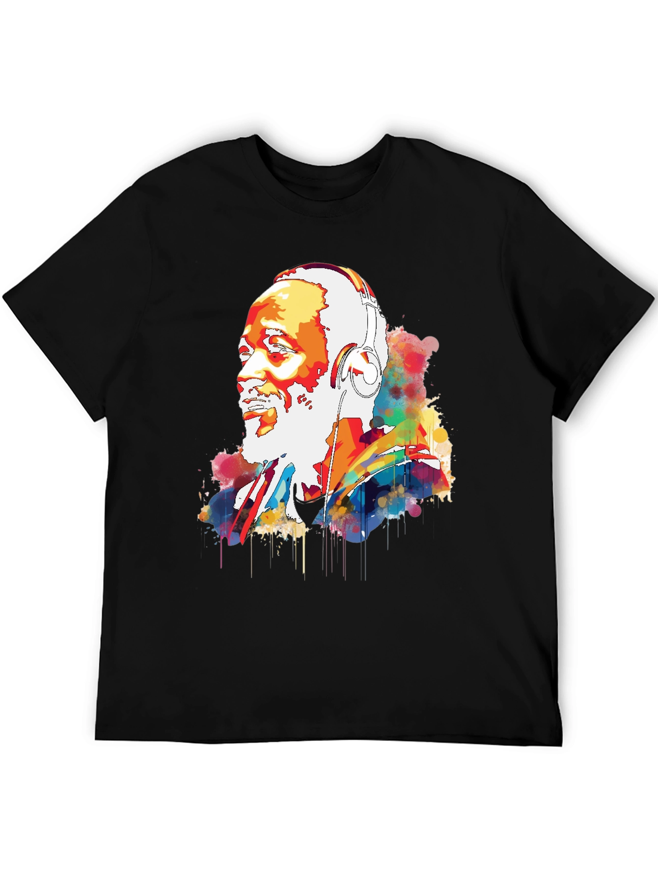 Vibrant Headphone Graphic Mens Black Tee