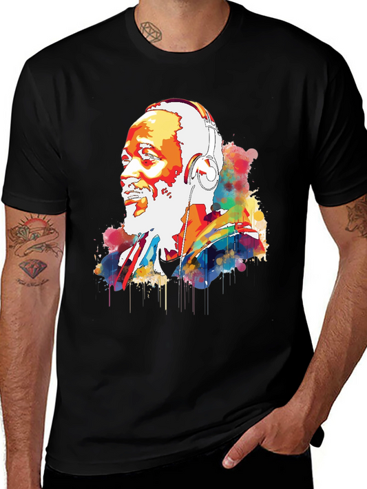 Vibrant Headphone Graphic Mens Black Tee