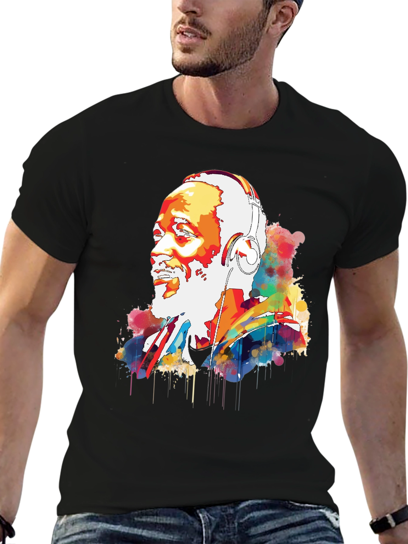 Vibrant Headphone Graphic Mens Black Tee