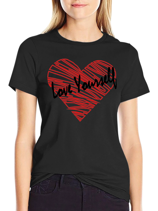 Love Yourself Heart Graphic Tee - Black Cotton Shirt