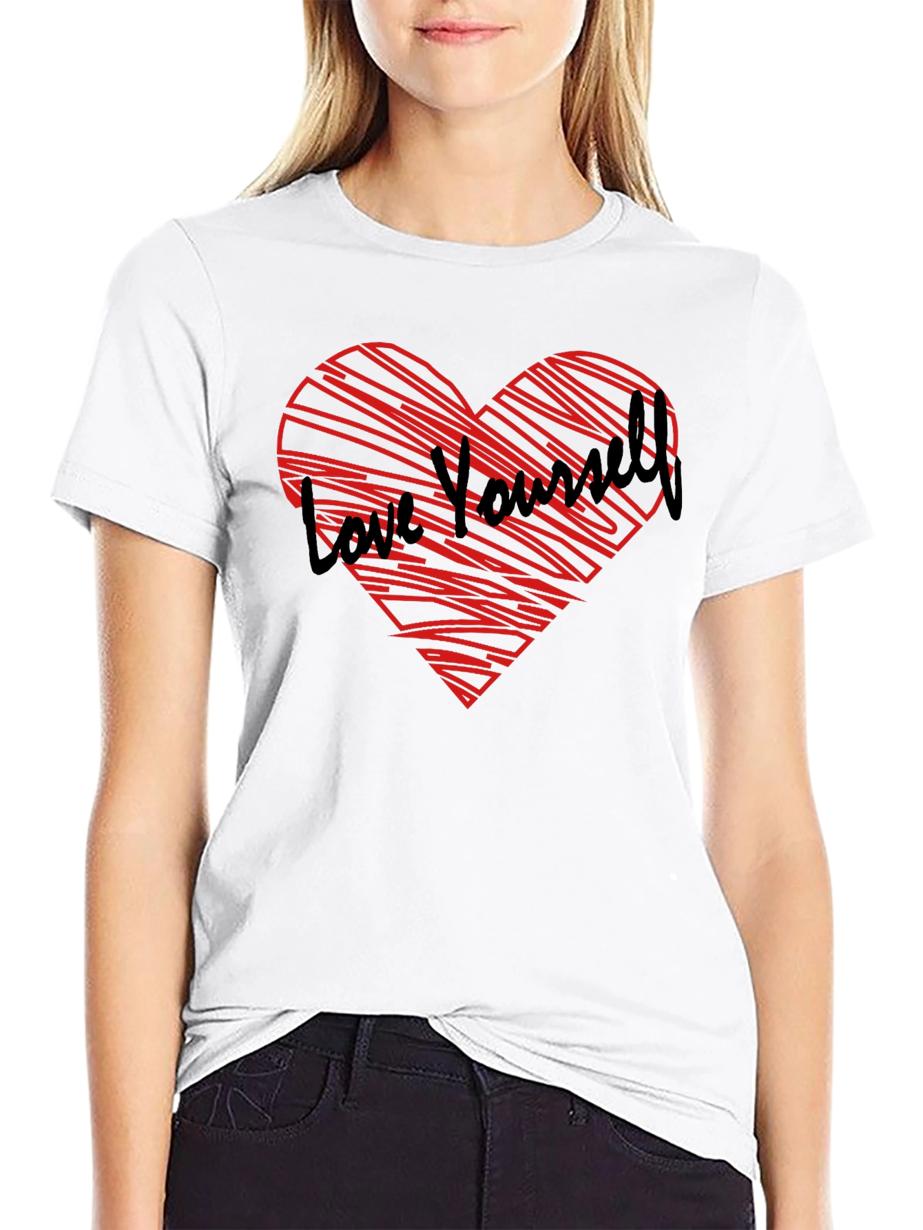 Love Yourself Heart Graphic Tee - Black Cotton Shirt