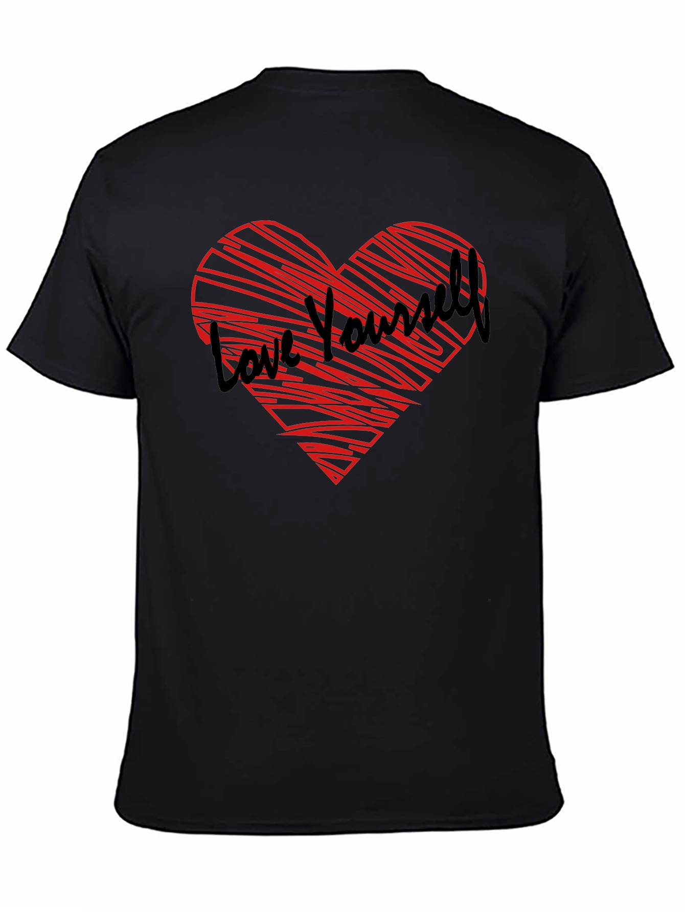 Love Yourself Heart Graphic Tee - Black Cotton Shirt
