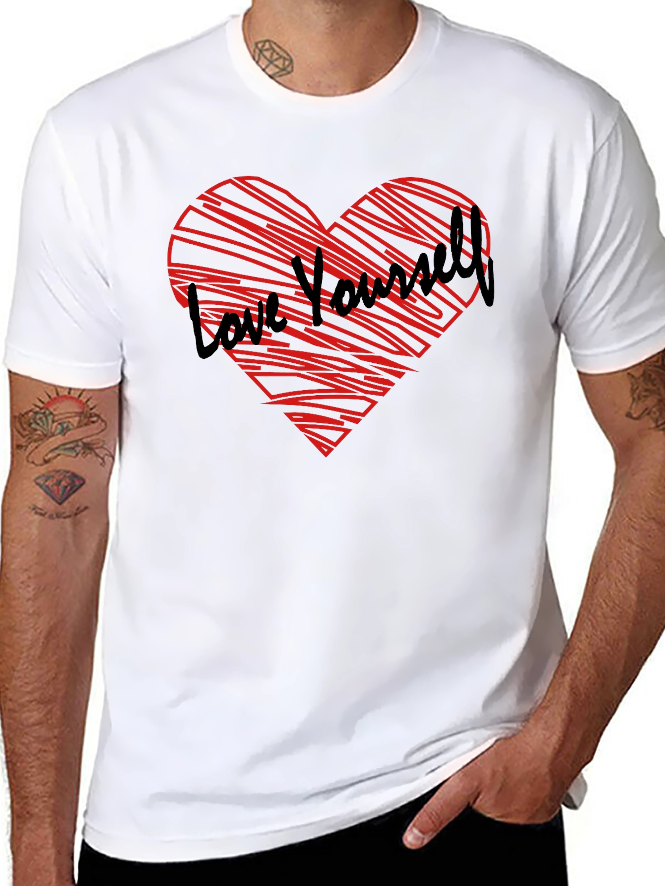 Love Yourself Heart Graphic Tee - Black Cotton Shirt
