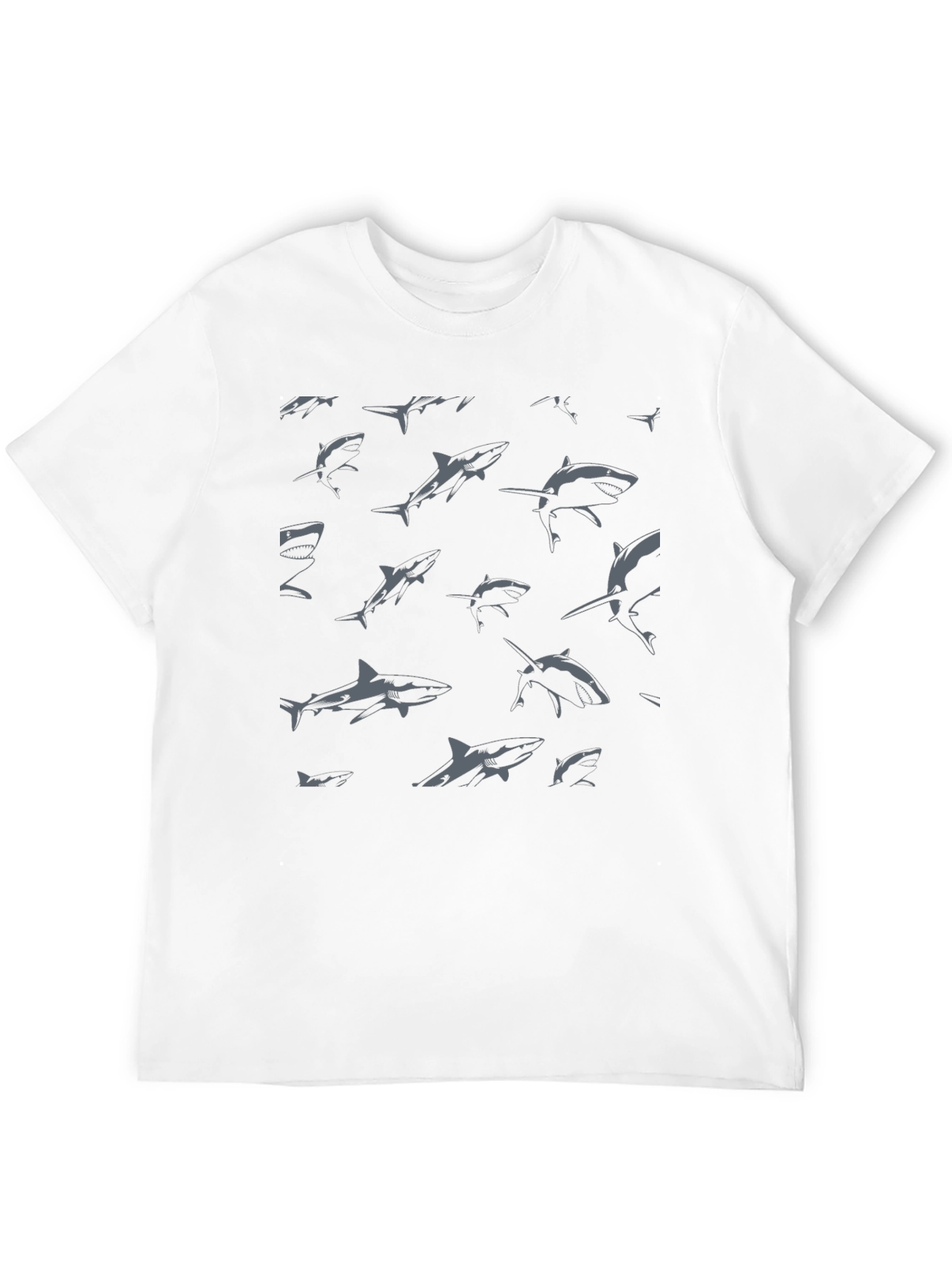 Shark Pattern Graphic Print Black T-Shirt