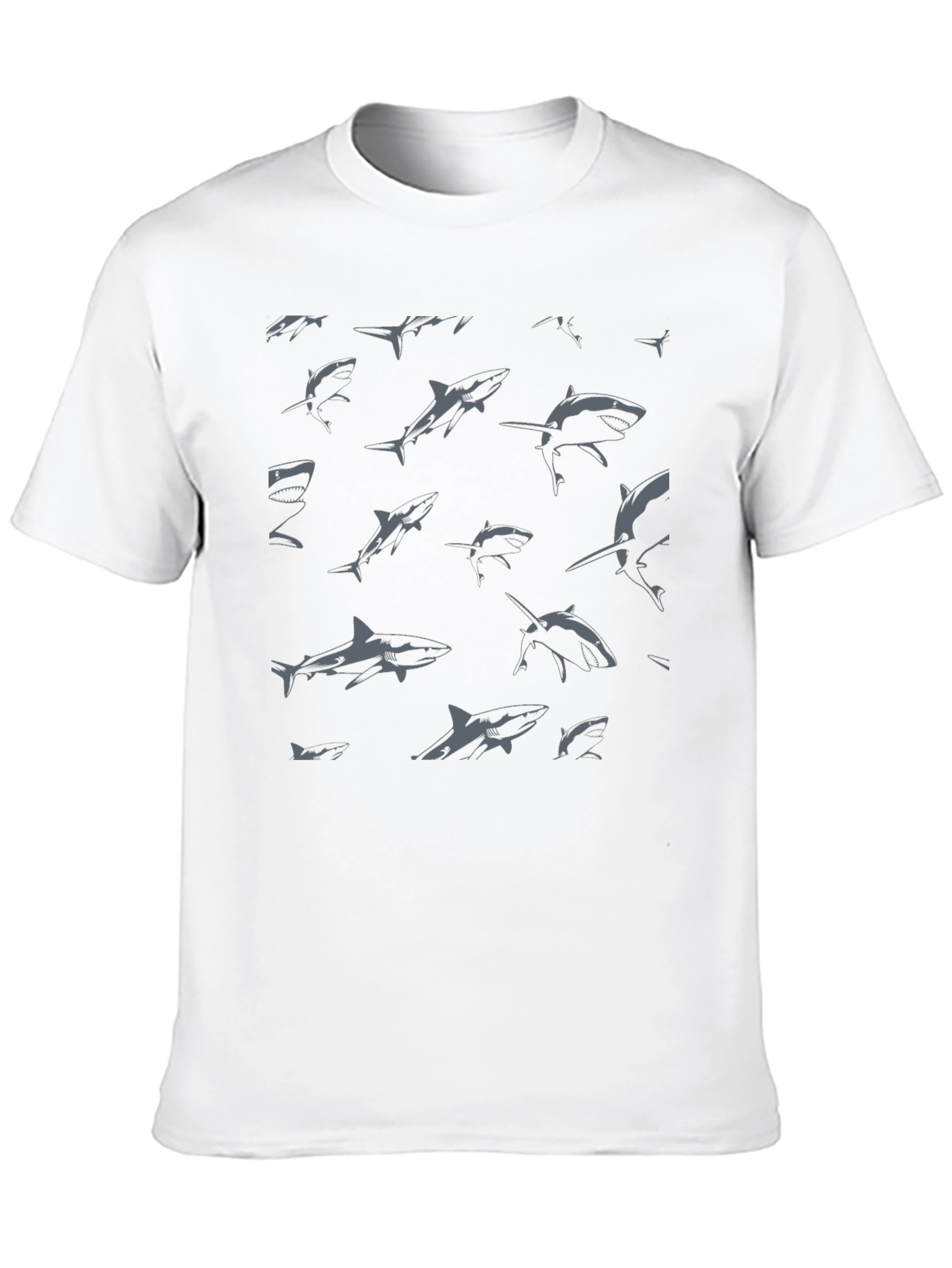 Shark Pattern Graphic Print Black T-Shirt