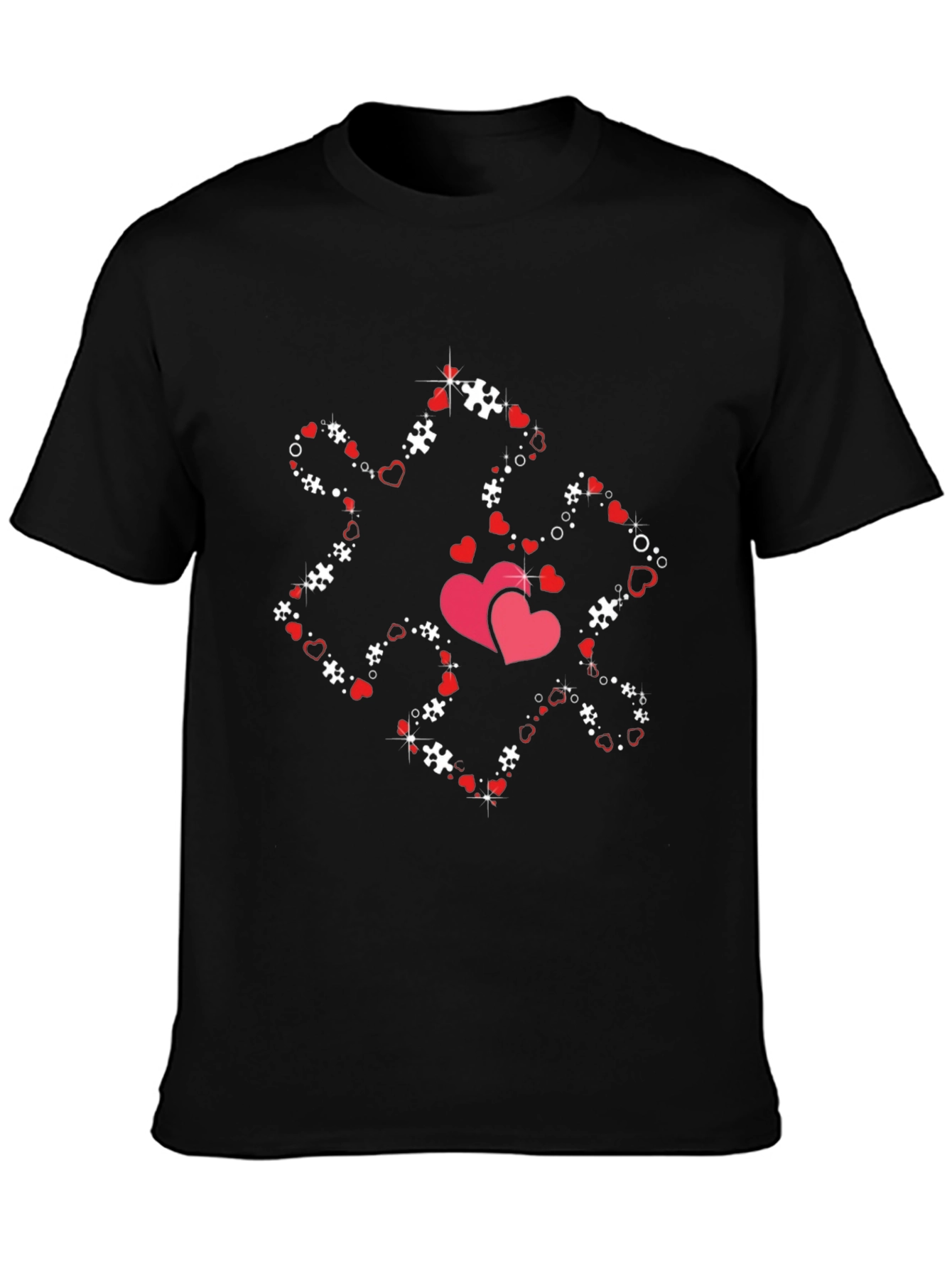 Heart Puzzle Piece Graphic Tee - Black