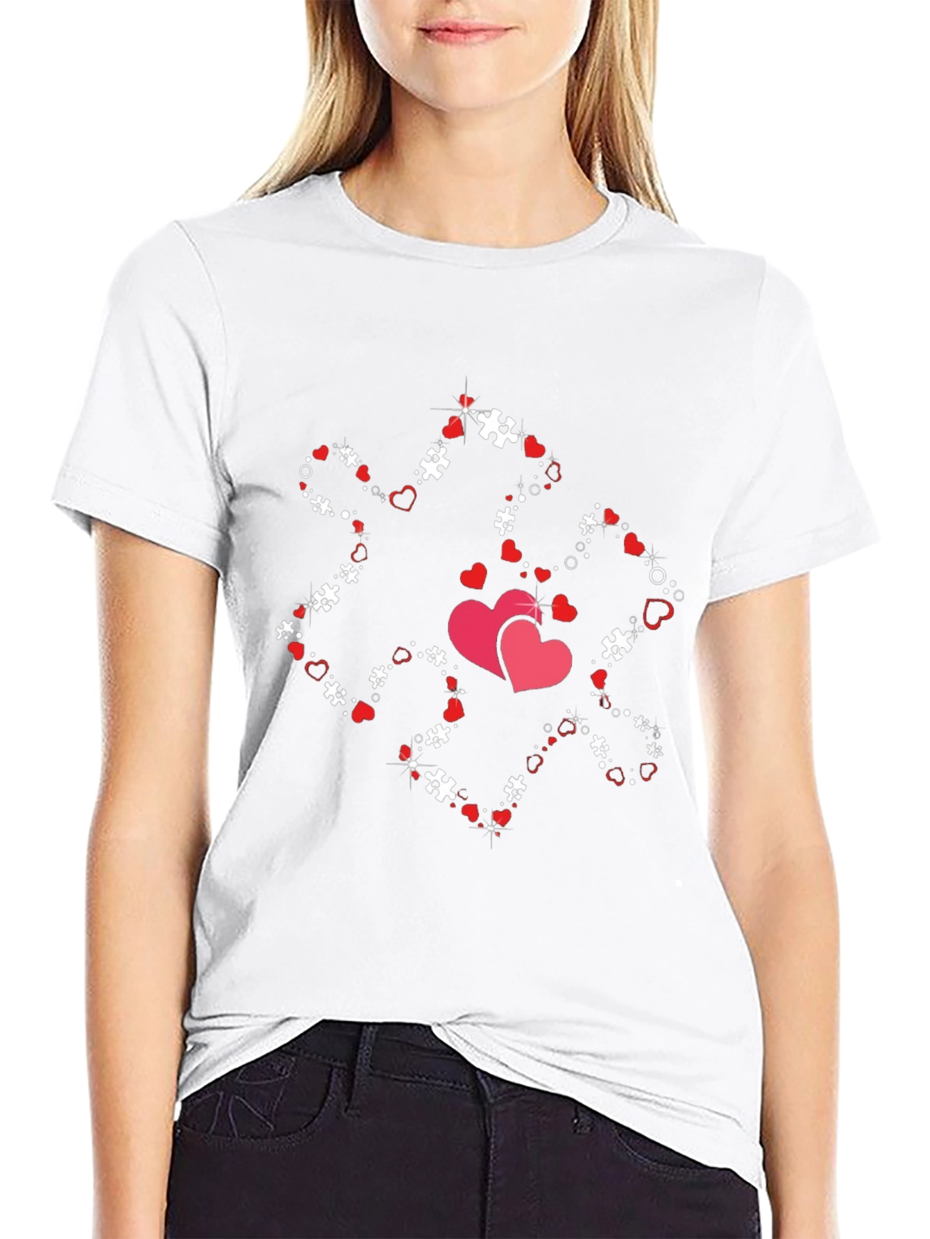 Heart Puzzle Piece Graphic Tee - Black